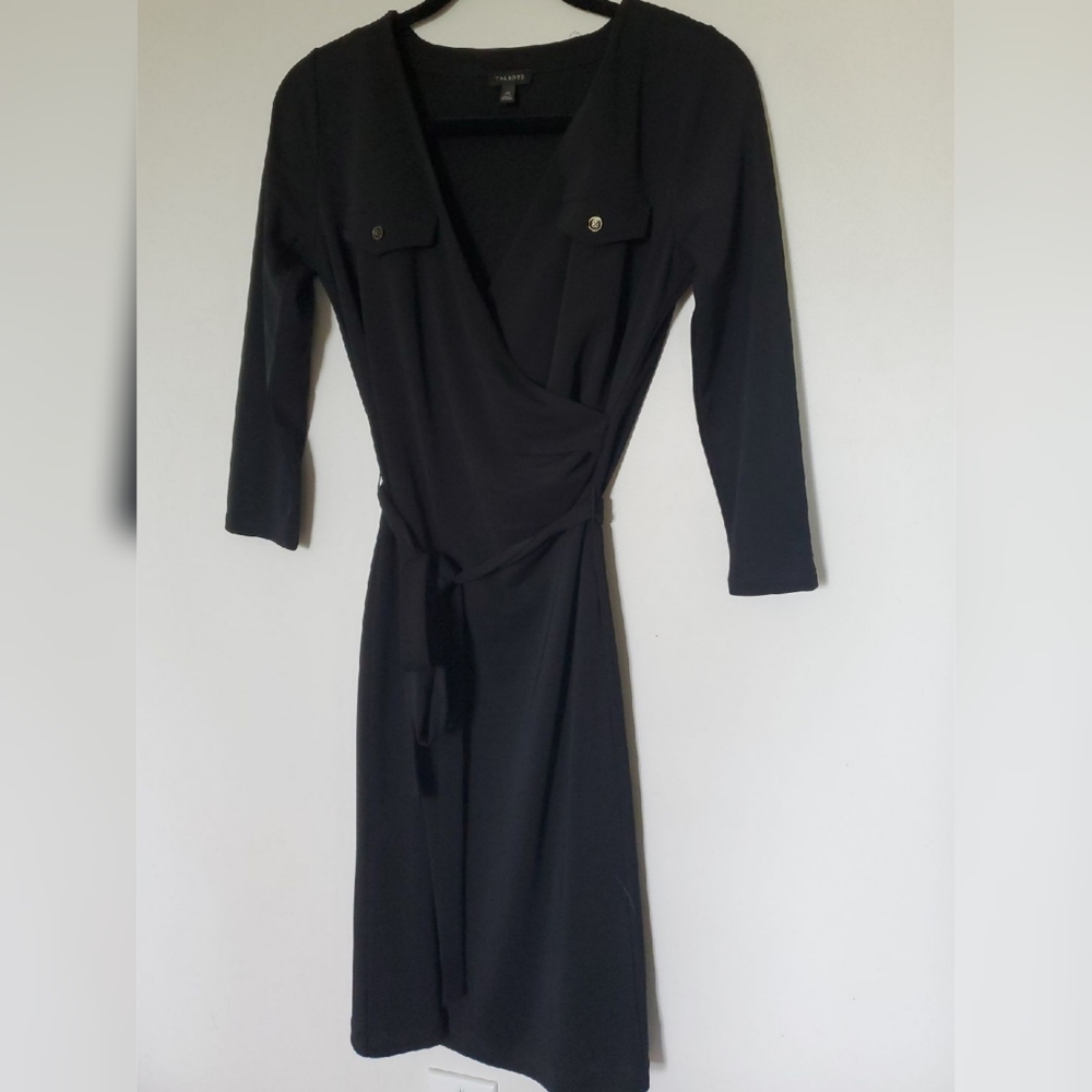 Talbots Wrap Front Black Midi Dress